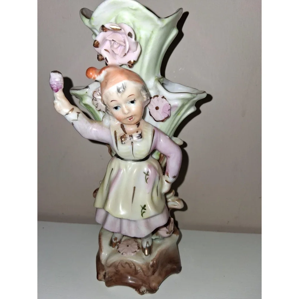 Vintage Dresden-Style Figural Girl Vase – 7.75